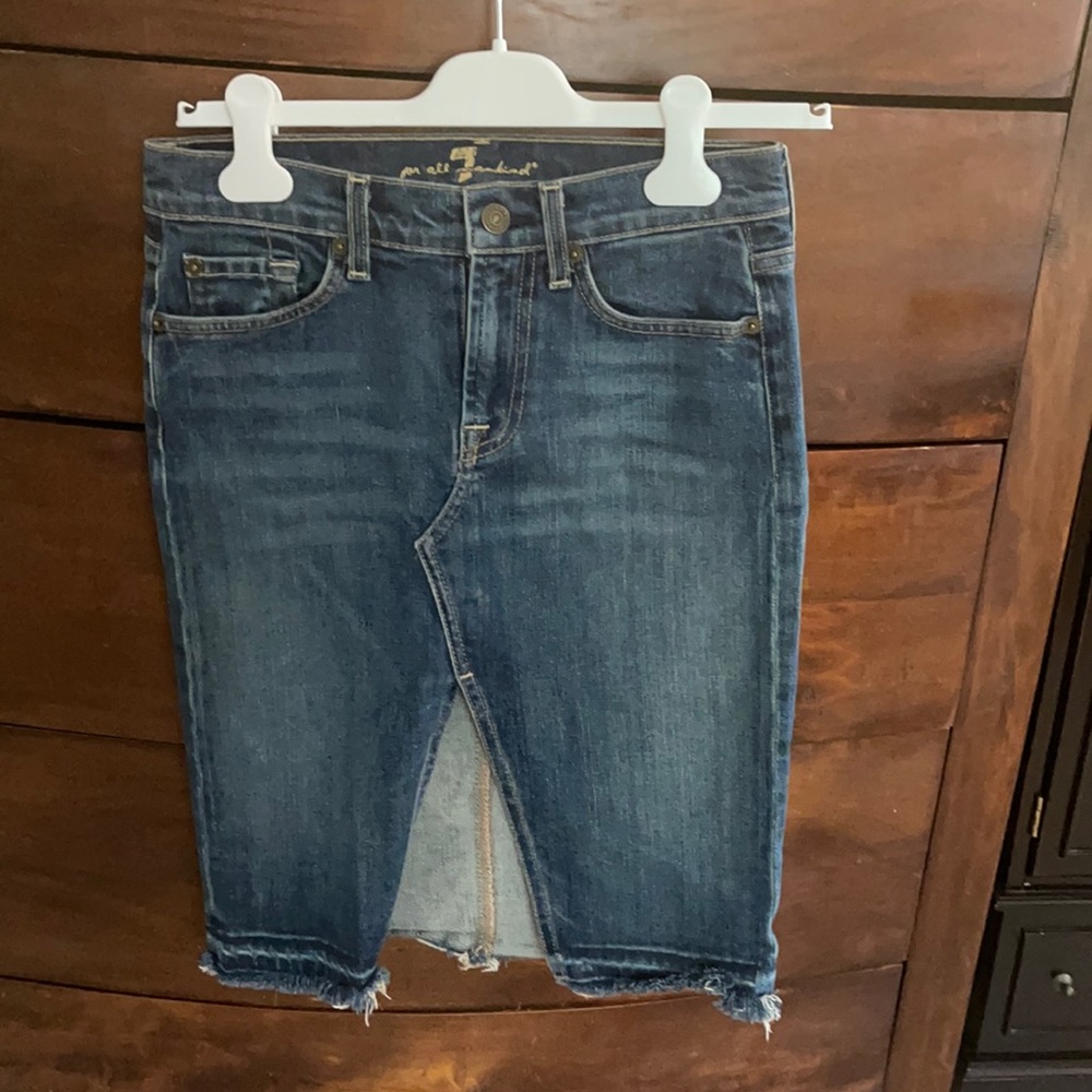 7 for all mankind stretchy knee length jean skirt